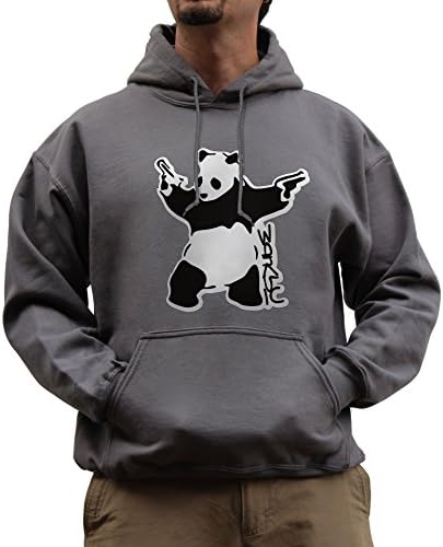 Nutees Unisex Banksy Panda With Gun Pistols Street Art Graffiti Funny Hoodie Charcoal Grey Large
