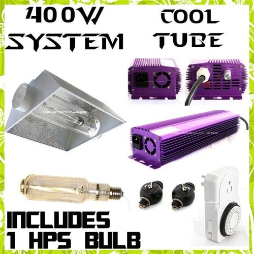 400W Watt HPS MH Dimmable Digital E-Ballast + Cool Tube 6 Panel Reflector w/ 1 HPS Bulb and Accessories Hydroponic Grow Light Kit