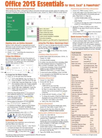 Microsoft Office 2013 Essentials Quick Reference Guide (Cheat Sheet of Instructions, Tips & Shortcuts - Laminated Card)