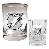 Tampa Bay Lightning NHL Rocks Glass & Square Shot Glass Set - Primary Logo