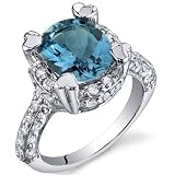 Royal Splendor 3.00 Carats London Blue Topaz Ring in Sterling Silver Rhodium Finish Size 5 to 9