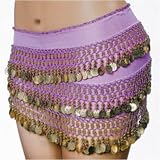 SEXY BELLY DANCER COSTUME HIP SCARF - LILAC WITH GOLD COINS
