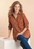 Roamans Plus Size Kate Solid and Ombre Stripe Bigshirt (DARK RUST STRIPE,M)