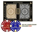 Kem 100% Plastic Playing Cards - Arrow Gold/Black 2-Decks Poker Size Regular Index w/2 Free Card Covers