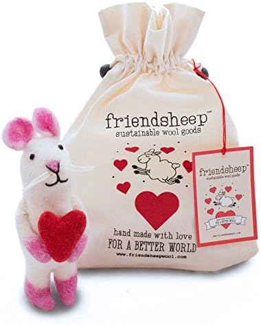 Mr. Valentino The Mouse - Hand Felted Valentine's Gift By Friendsheep - Eco-friendly - Handmade - Fair Trade - 100% Pure New Zealand Wool - Special Friendsheep Love Gift Bag Package - Limited Edition