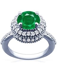 Platinum Round Cut Emerald Ring With Sidestones