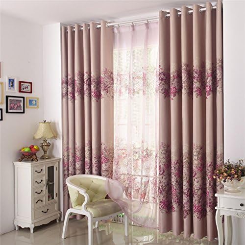 Flowers Print Blackout Top Silver Grommets Curtain Set of 1 panel