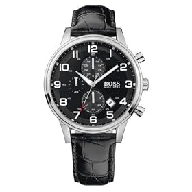 Hugo Boss - 1512448 - Montre Homme - Quartz Analogique - Cadran Noir - Chronographe - Bracelet Cuir Noir