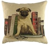 Evans Lichfield Bookends Pug Polyester Fibre Filled Cushion, 18 x 18-inch