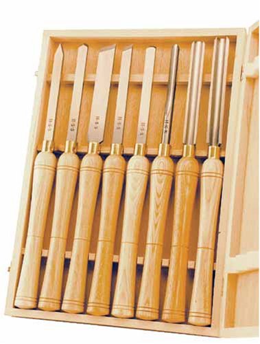 PSI Woodworking LCHSS8 8 Piece HSS Wood Lathe Chisel Set