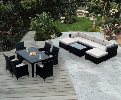 Genuine Ohana Outdoor Sectional Sofa and Dining Wicker Patio Furniture Set (14 Pc Set) - Only Available in Hawaii (Oahu)