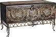 Flora Carved Trunk Box Chest 37"L Hinged Top Solid Wood with Metal Accent