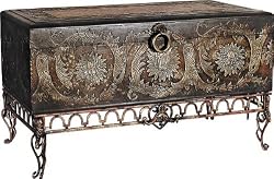 Flora Carved Trunk Box Chest 37"L Hinged Top Solid Wood with Metal Accent
