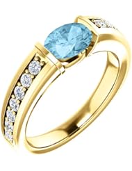 10K Yellow Gold 7.00x5.00mm Oval Cut Aquamarine and Diamond Ring -- LIFETIME WARRANTY
