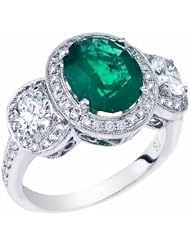 18K White Gold Emerald and Diamond Ring -- LIFETIME WARRANTY