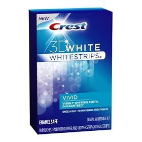 Crest 3D White Whitestrips Vivid Enamel Safe Dental Whitening Kit, 10-count Carton