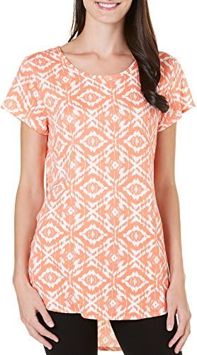 C'est La Vie Womens Ikat Print High-Low Top X-Large Coral/ivory