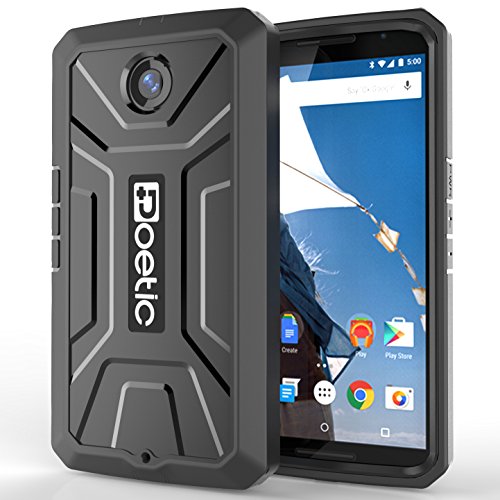 Google Nexus 6 Case - Poetic Google Nexus 6 Case [Revolution Series] - [Heavy Duty] [Dual Layer] Complete Protection Hybrid Case with Built-In Screen Protector for Google Nexus 6 Black (3 Year Manufacturer Warranty From Poetic)
