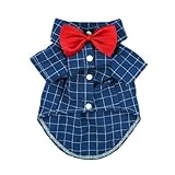 Fitwarm Gentle Formal Blue Dog Shirts for Pet Polo Clothes Apparel + Red Wedding Bow Tie, Large
