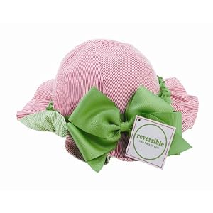 Baby Girl Reversible Sun Hat with Ruffle, Pink Green, 0 - 12 Months