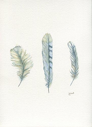 Three Blue Feathers Watercolor Painting