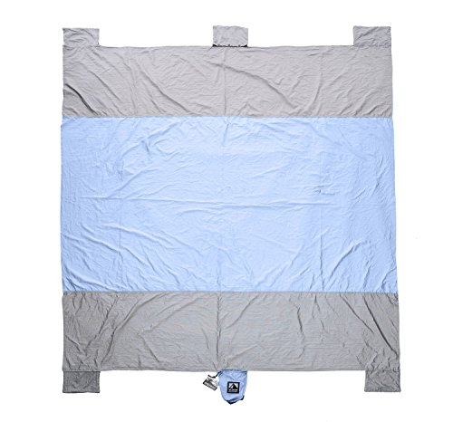 Sand Escape Compact Outdoor Beach Blanket / Picnic Blanket- 7' X 9' 20% Bigger Than Other Blankets. Made From Strong Parachute Nylon. Built In Sand Anchors & Valuables Pocket (Serenity)