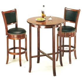 Click here to buy York Cherry Pub Table Set with 2 Leather Chairback Swivel Bar Stools by AtHomeMart.