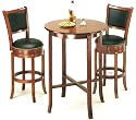 York Cherry Pub Table Set with 2 Leather Chairback