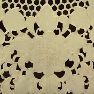 Prestige French Lace Floral Embroidery with center piece Rectangle Tablecloth 72 x 108 (Ivory) Oblong