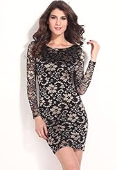 Lace Illusion Vintage Polyester Cocktail Two-Toned Floral Print Party Dress/Mini Dress 
