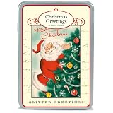 Cavallini Merry Christmas Vintage Santa Glitter Greetings