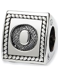 Reflection Beads Silver Letter O 3 Sided Alphabet Block Bead
