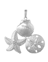 925 Solid Sterling Silver Nautical Necklace Charm Pendant, Scallop, Starfish Sea Star