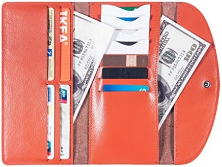 Trifold Leather Wallet RFID Blocking Credit Cards,Cash Slots Women &amp; Men Travel Purse Slim Orange