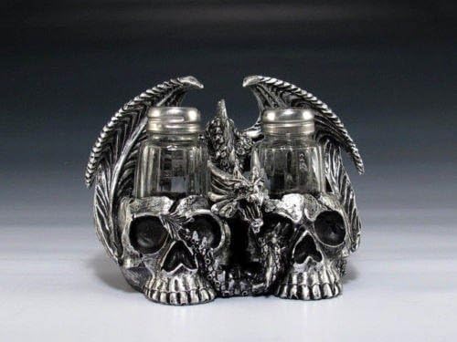 Silver Dragon Two Skulls Salt And Pepper Shakers Home Kitchen Decor