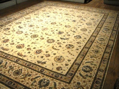 11'6 x 15'4 Beige Persian Hand Knotted Wool Tabriz 