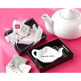 "Swee-Tea" Ceramic Tea-Bag Caddy in Black & White Serving-Tray Gift Box