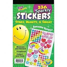 Trend Sparkly Stars, Hearts & Smiles Sticker Pad, 5-3/4x9-1/2, 336 Stickers