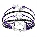 Leather Wrap Bracelets Butterfly Infinity Love Family Tree of Life Rope Wristband Bracelets(Purple 2 & Black)