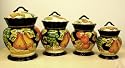 Black Italian Fruit Kitchen Canister Set Ceramic