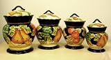Black Italian Fruit Kitchen Canister Set Ceramic
