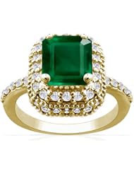 18K Yellow Gold Emerald Cut Emerald Ring With Sidestones