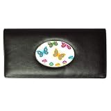 Long Wallet of Retro Butterflies in 60s Colors (Pink, Blue, Green, and Yellow Butterfly with Flowers)