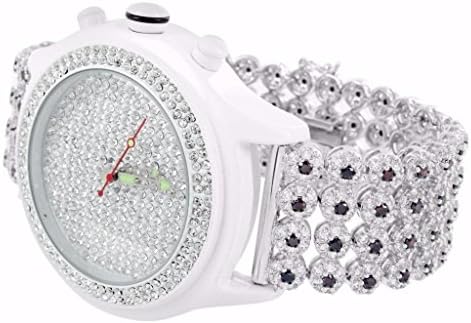 Watches For Men Red Lab Diamond Cluster Iced Tray Band White Finish Custom 56 MM