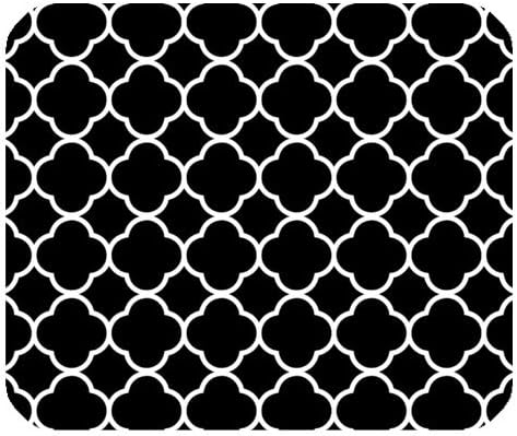 Black Moroccan Tile Quatrefoil Pattern Non-Slip Rubber Mousepad Gaming Mouse Pad Mat