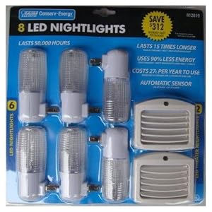 8 LED Energy Saving Nightlights with Automatic Sensor by Feit