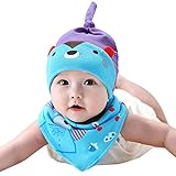 Happy cherry　超かわいい　ベビー帽　帽子　ビブ　セット　キャップ　目立つ　とんがり　熊柄　着心地抜群　出産お祝い　プレゼント　綿　ブルー