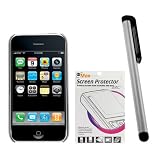 GTMax Silver Durable Rubberized Slim Fit Back Hard Cover + Clear LCD Screen Protector + Silver Stylus Pen for AT&T Apple IPhone 3G, Iphone 3G s 3GS Smartphone