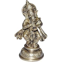 Standing Statue Ganesha Brass Playing Shehnai
