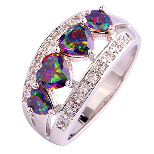 lingmei 5mm*5mm Heart Cut Cz Created Rainbow & White Stones Women's Ring US Size
